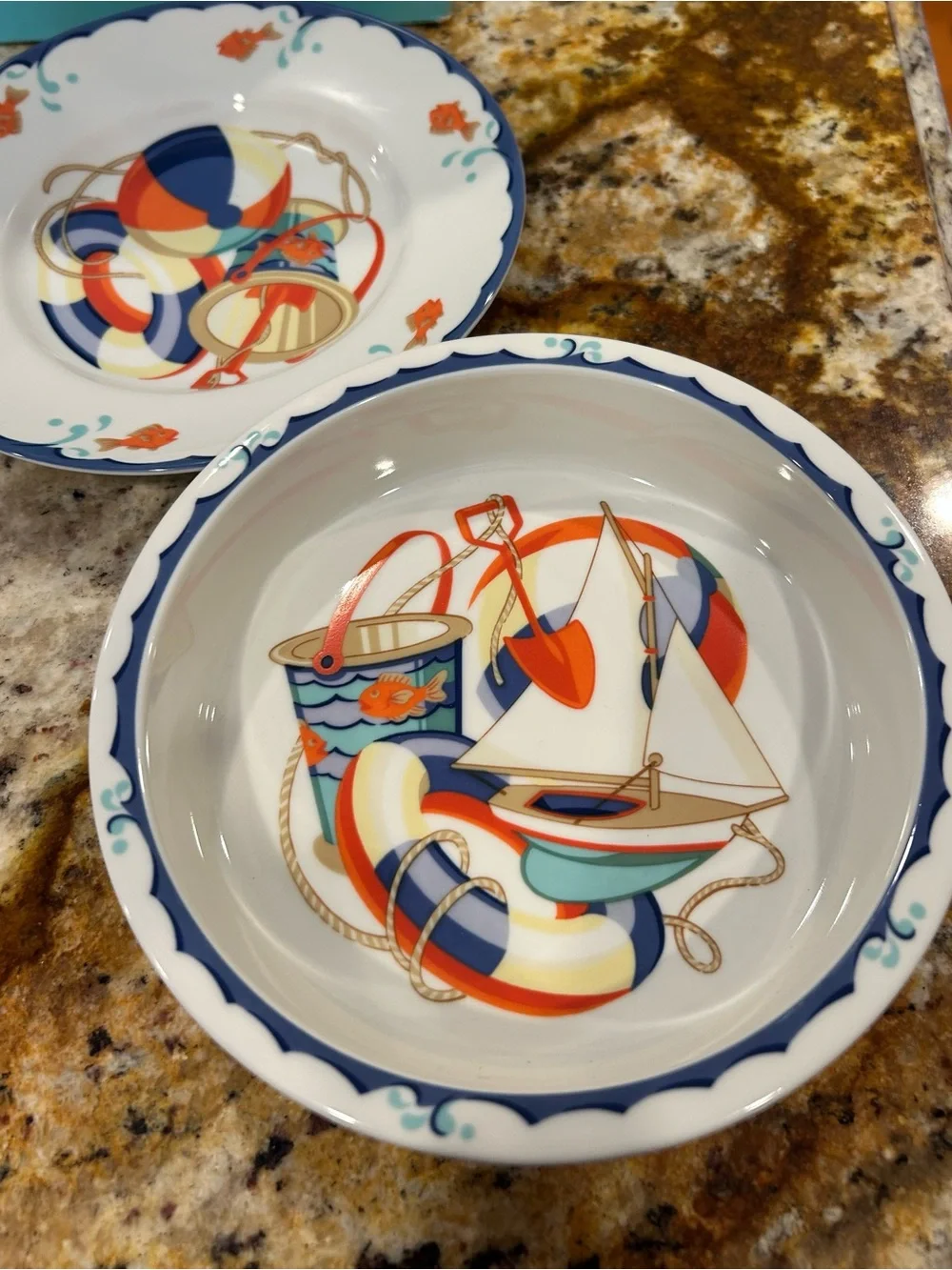 Tiffany & Co Seashore Nautical Childs 3pc Porcelain Dinnerware Set 1990’s